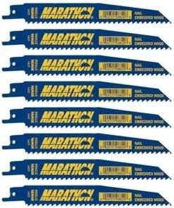 IRWIN Reciprocating Saw Blades Marathon 10-Pack Bi-Metal 6-in 6-TPI Wood/Nail Embedded Cutting Reciprocating Saw Blade