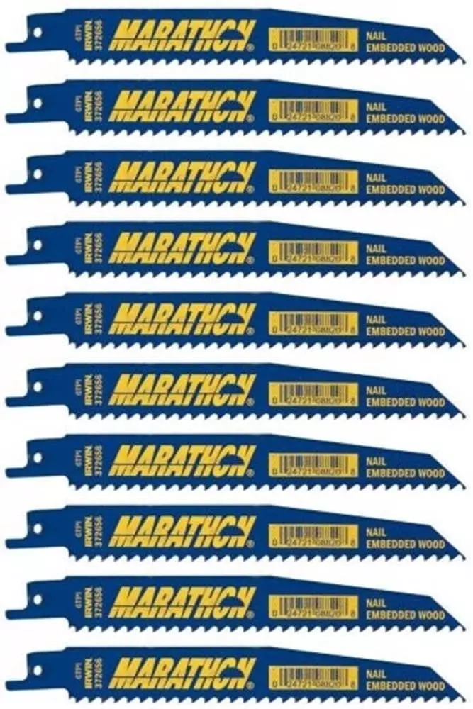 IRWIN Reciprocating Saw Blades Marathon 10-Pack Bi-Metal 6-in 6-TPI Wood/Nail Embedded Cutting Reciprocating Saw Blade 3 IRWIN Reciprocating Saw Blades Marathon 10-Pack Bi-Metal 6-in 6-TPI Wood/Nail Embedded Cutting Reciprocating Saw Blade