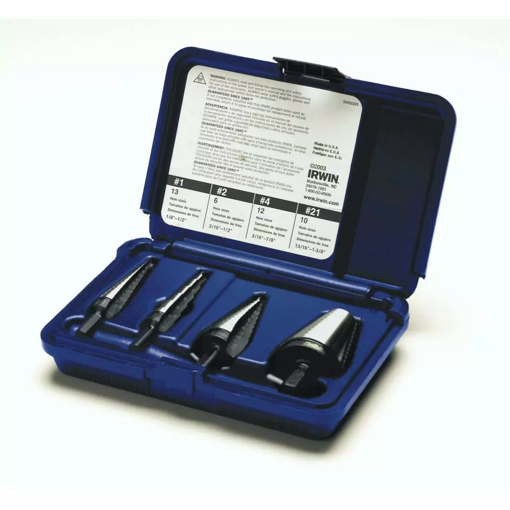 IRWIN Step Drill Bits 4-PC Unibit Step Drill Bit Set 3 IRWIN Step Drill Bits 4-PC Unibit Step Drill Bit Set