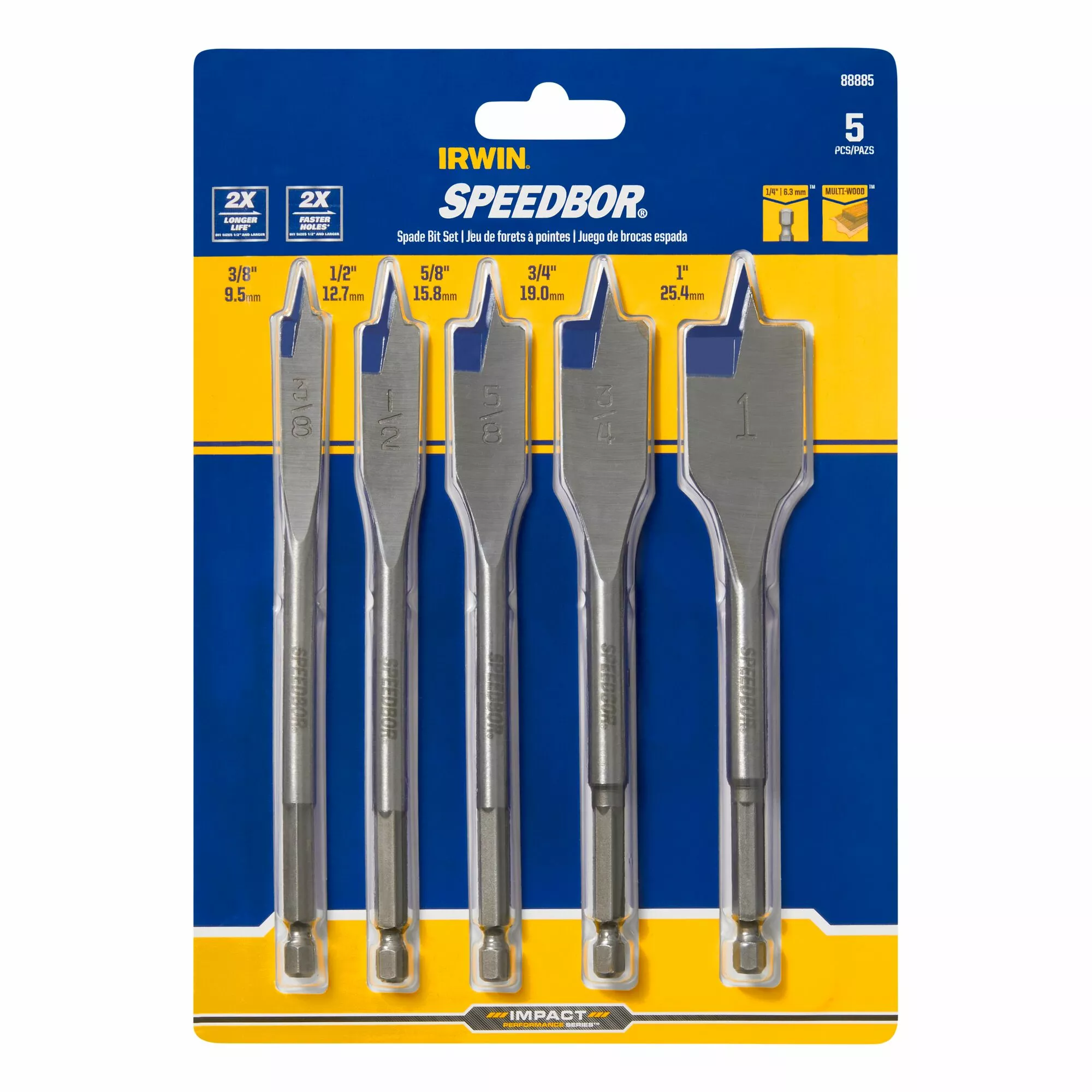 IRWIN Woodboring Drill Bits 5-Piece Assorted Woodboring Spade Drill Bit Set 5 IRWIN Woodboring Drill Bits 5-Piece Assorted Woodboring Spade Drill Bit Set - Image 3